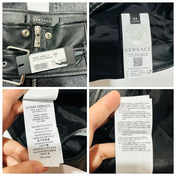 Versace Runway Black Leather Denim Size 42 US 6 Flared Pants Belted NWT $4875 - Picture 9 of 15
